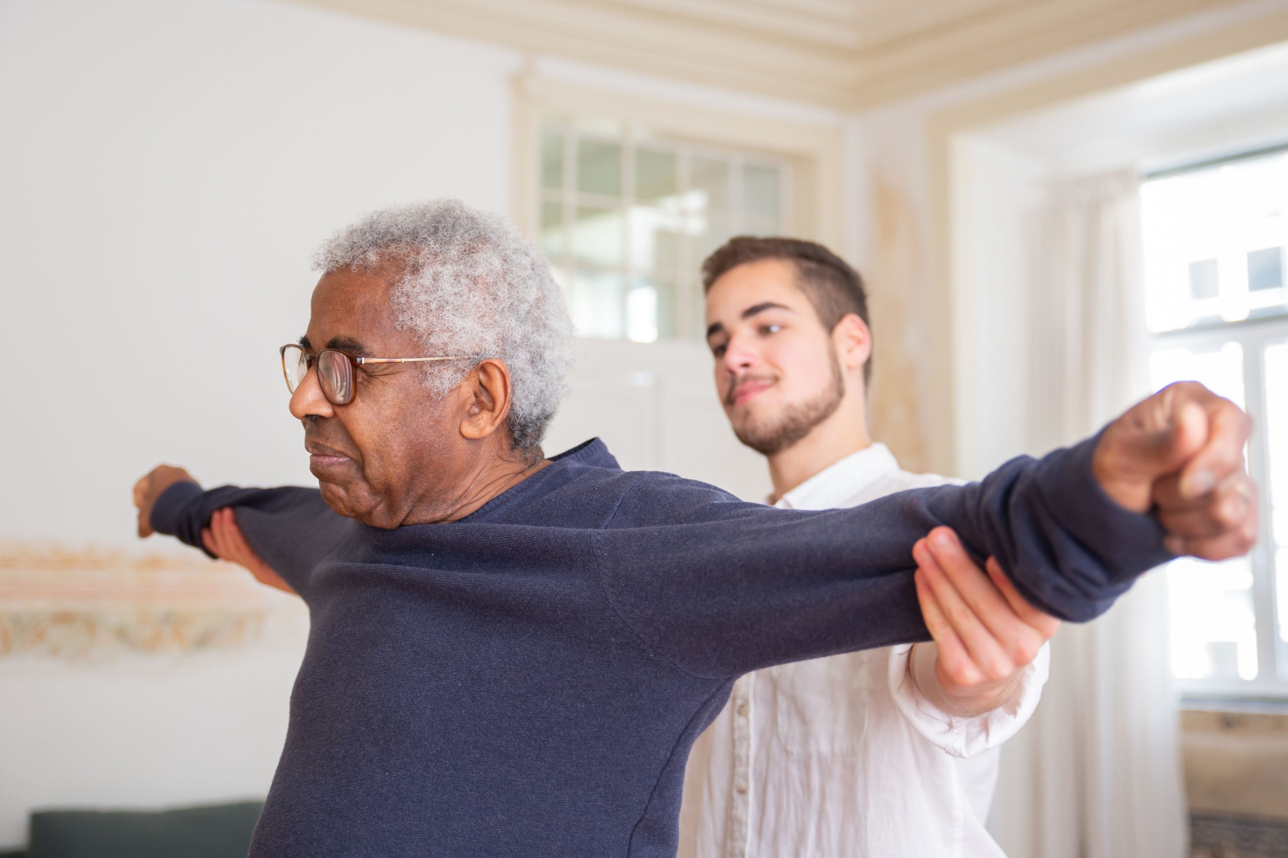 A caregiver woman assisting with household tasks